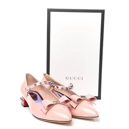 Gucci Patent Crystal GG Bow Sadie Spike Low Heel Ballerina Loafers 42 Perfect Pink 9 of 9