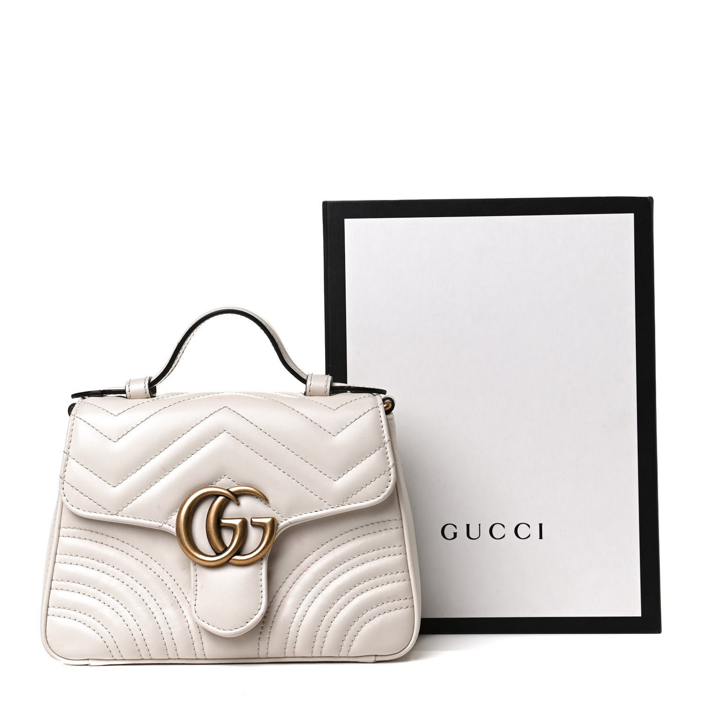 Calfskin Matelasse Mini GG Marmont Top Handle Shoulder Bag White