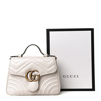 Gucci Calfskin Matelasse Mini GG Marmont Top Handle Shoulder Bag White 17 of 17