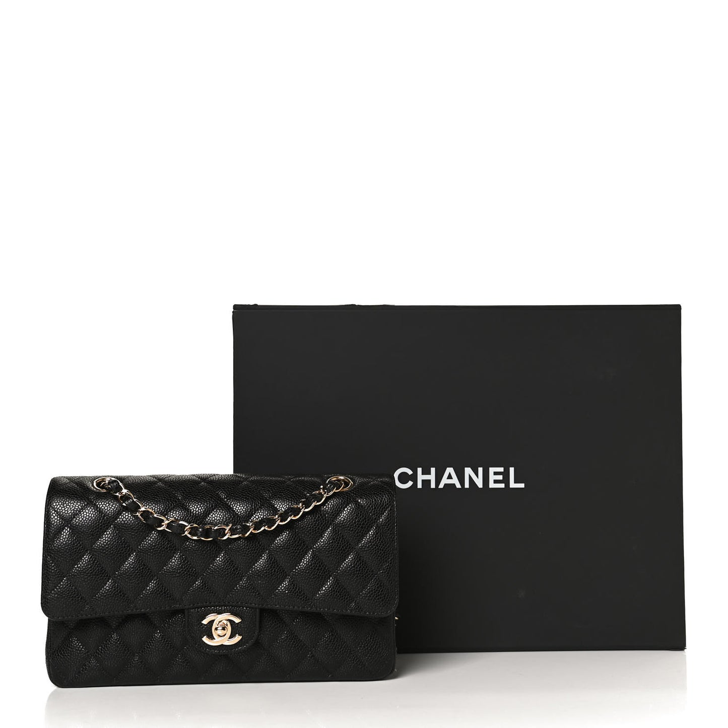 Caviar Quilted Medium Double Flap Black