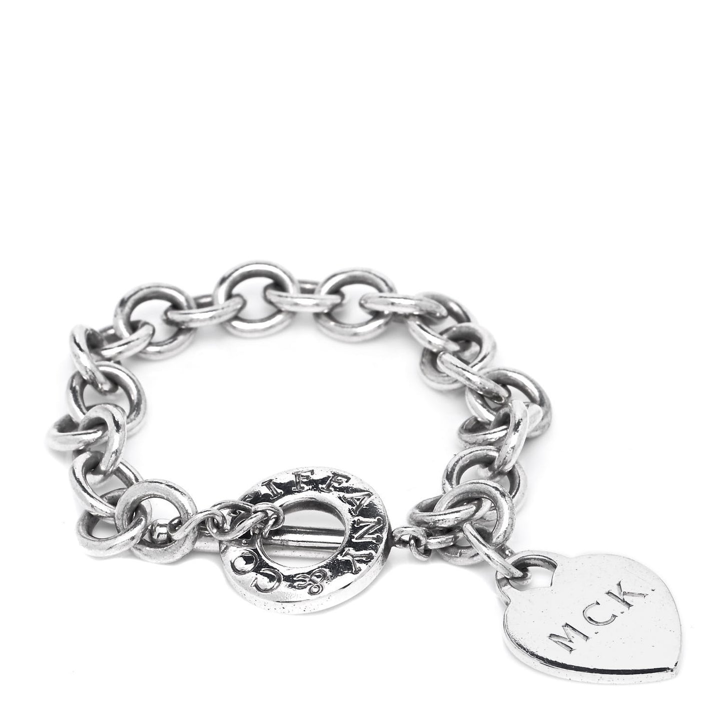 Sterling Silver Heart Tag Toggle Bracelet