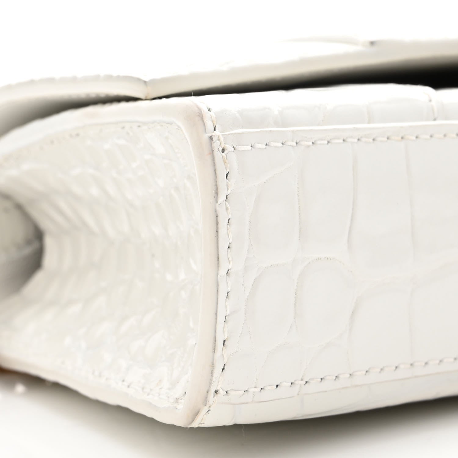 Balenciaga Shiny Calfskin Crocodile Embossed Hourglass Chain Bag White 8 of 9