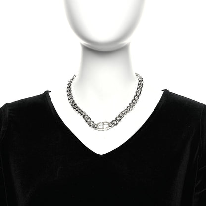 Christian Dior Metal Crystal CD Chain Link Necklace Silver 2 of 6