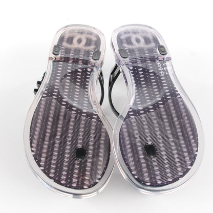 Chanel Jelly Camellia Thong Sandals 36 Black 7 of 7