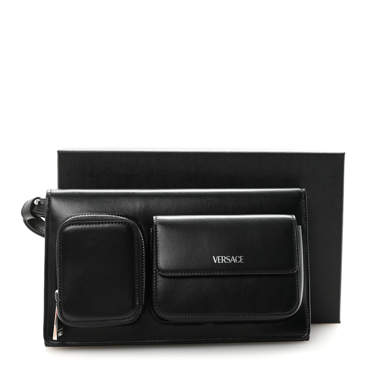 Calfskin Trifold Document Case Clutch Black