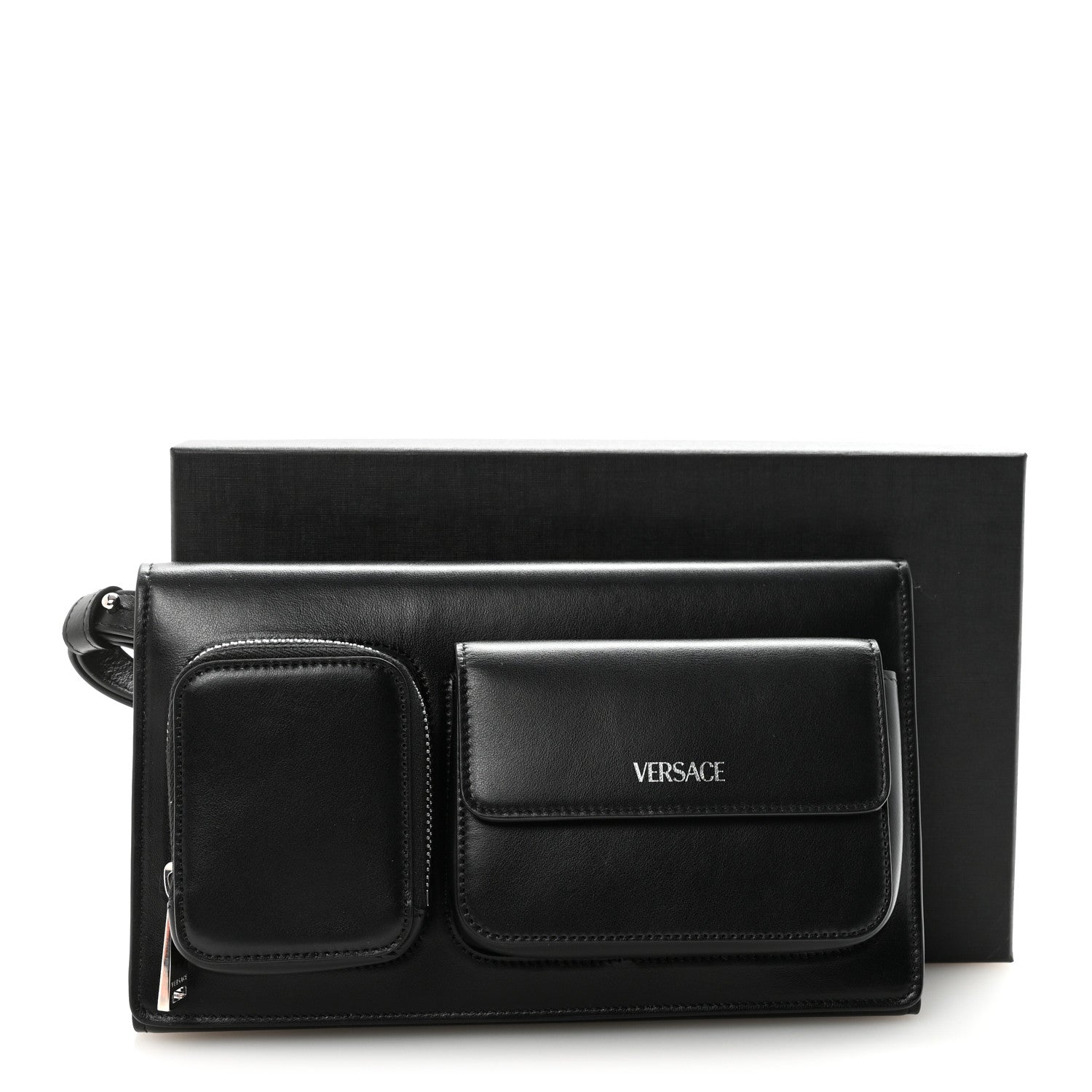 Versace Calfskin Trifold Document Case Clutch Black 7 of 7