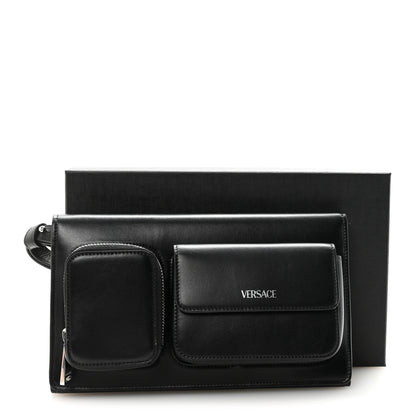 Versace Calfskin Trifold Document Case Clutch Black 7 of 7