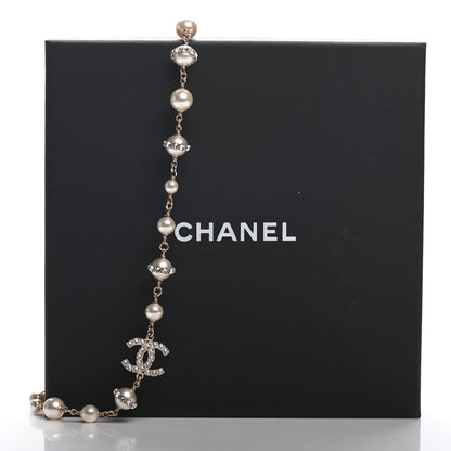 Chanel Crystal Pearl CC Long Necklace Gold 5 of 5