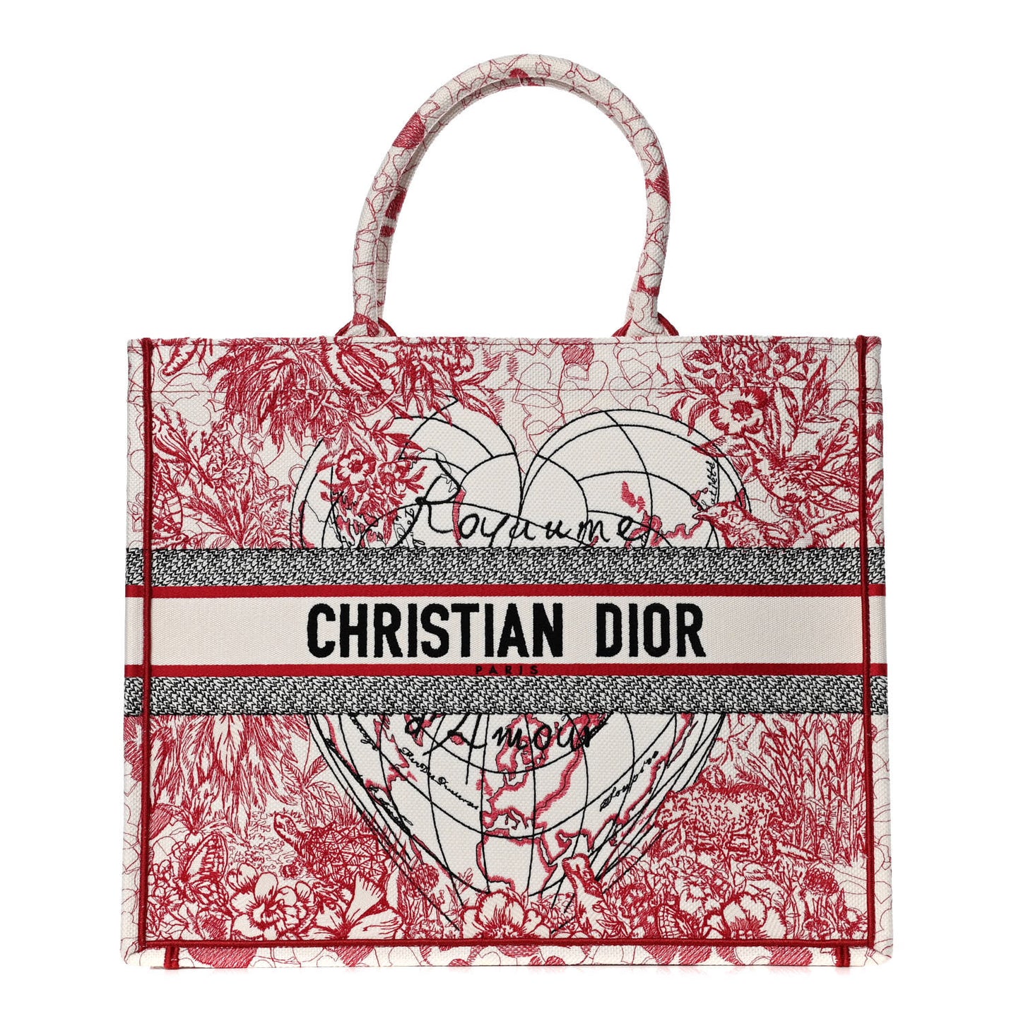 Canvas Embroidered Large Dioramour D-Royaume Book Tote Red Multicolor