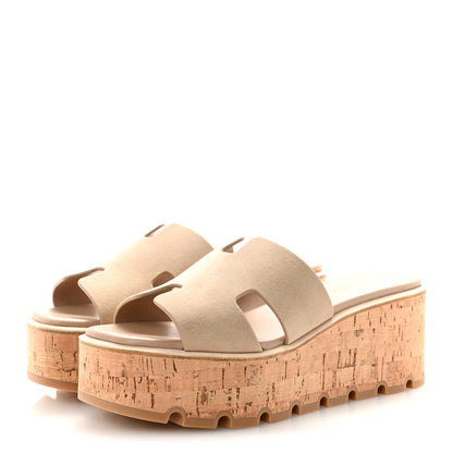 Hermes Suede Goatskin Cork Eze 30 Sandals 38 Beige Argile 4 of 10