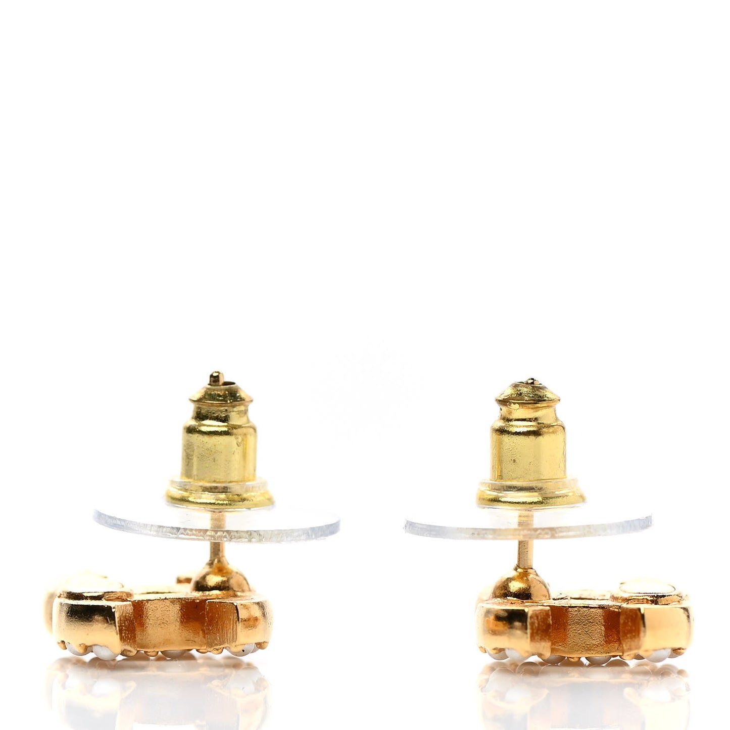 Pearl Studded CC Earrings Gold