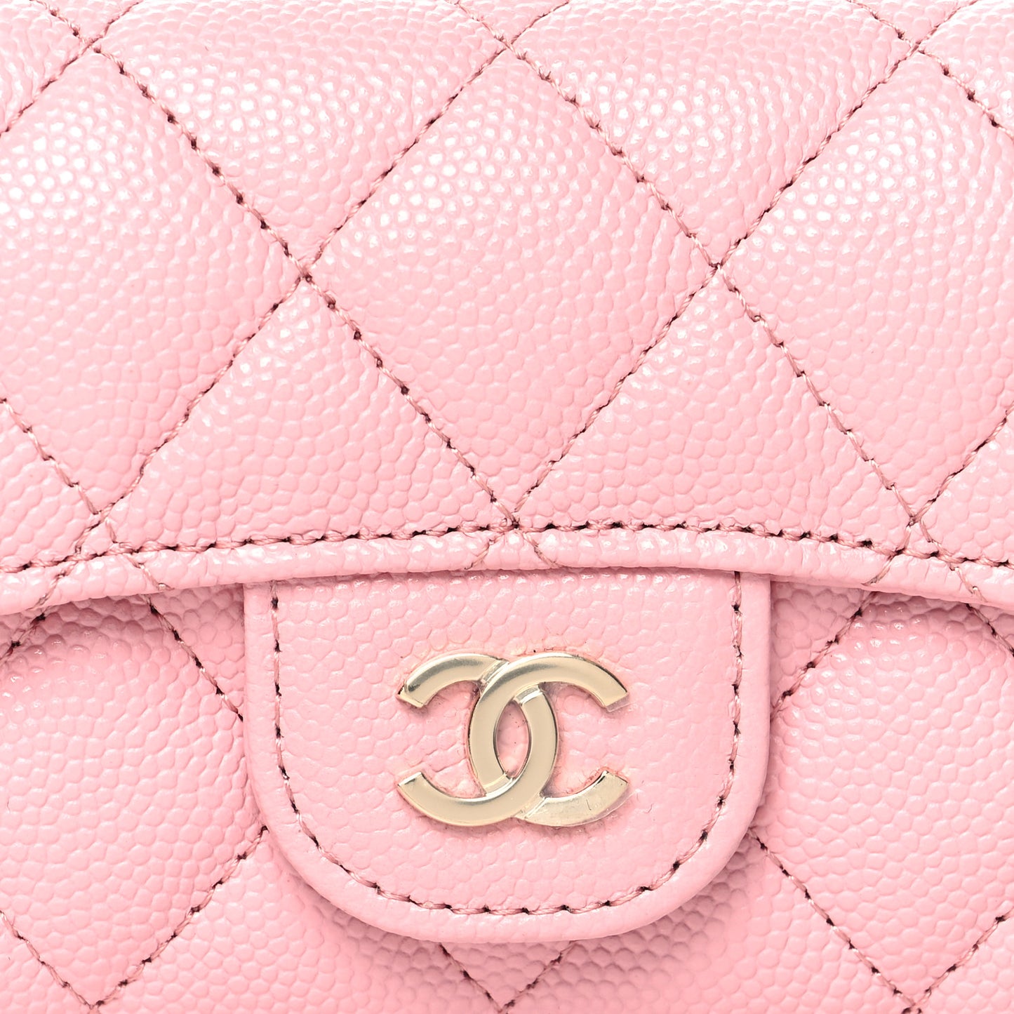 Caviar Quilted Flap Card Holder Wallet Light Pink