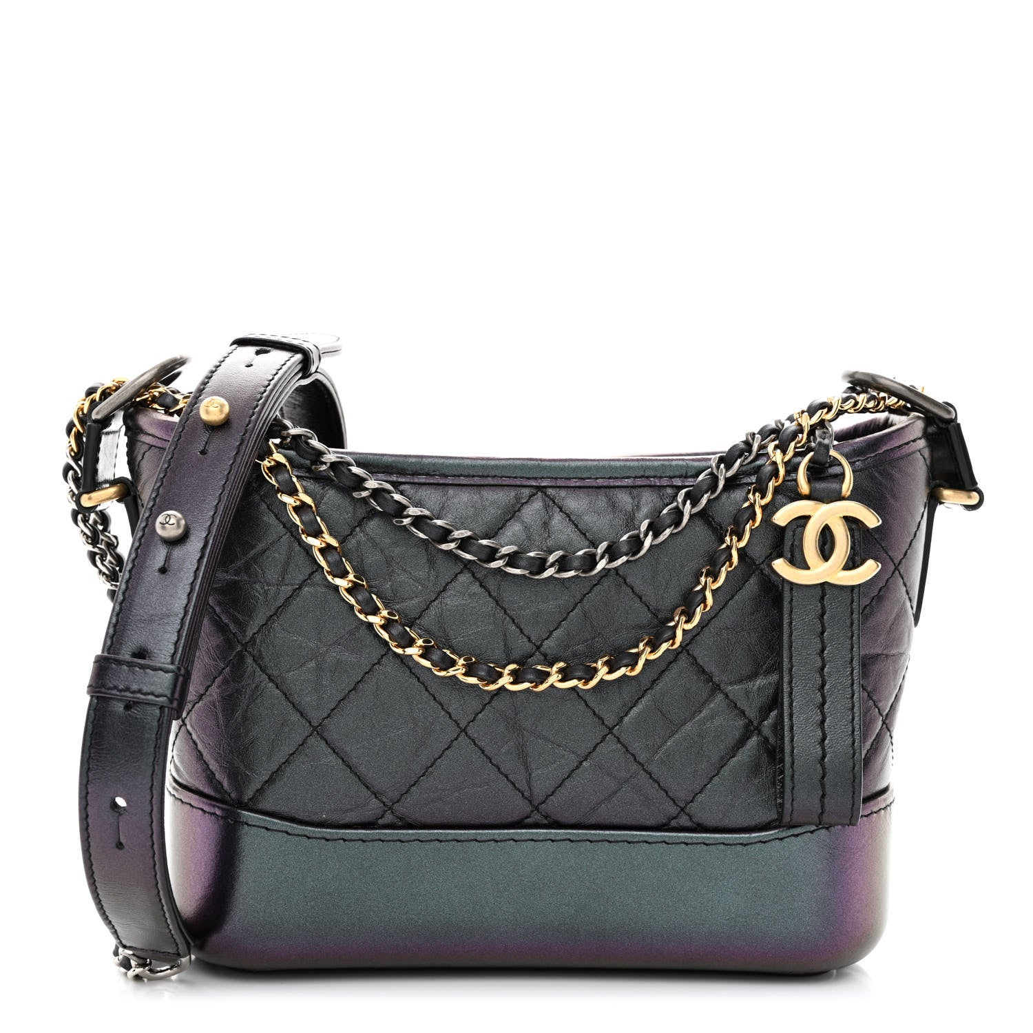 Chanel Iridescent Aged Calfskin Quilted Small Gabrielle Hobo Black 1 of 11