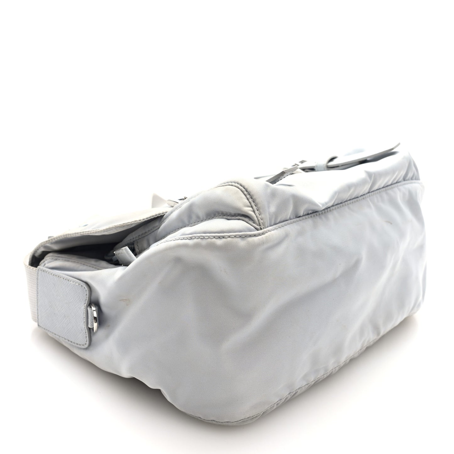 Re-Nylon Vela Saffiano Pocket Double Buckle Messenger Shoulder Bag Fiordaliso