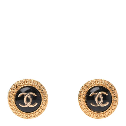 Chanel Resin CC Chain Round Earrings Gold Black 1 of 4