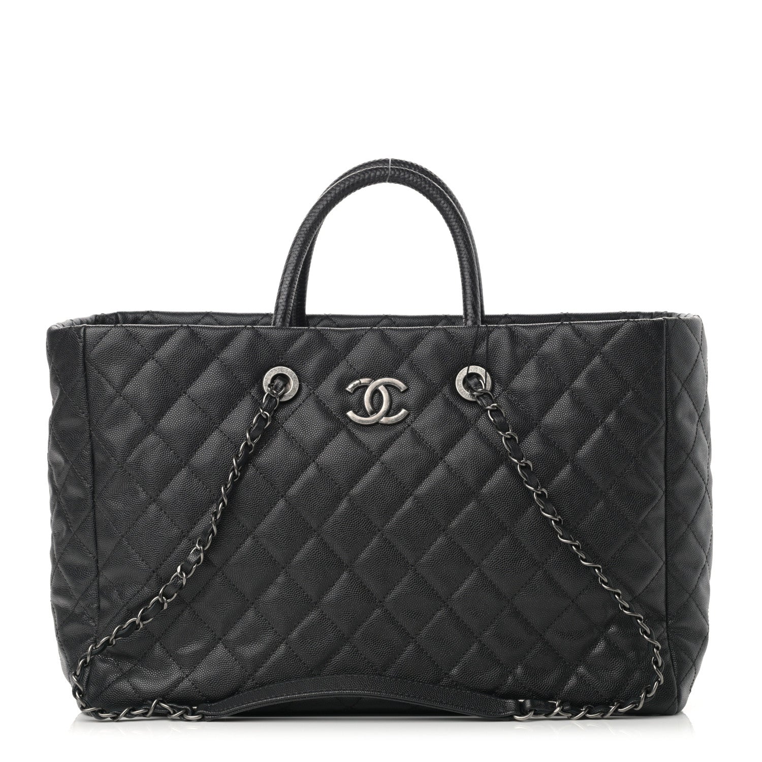Chanel Caviar Lizard Quilted Large Coco Handle Shopping Tote Black 1 of 14