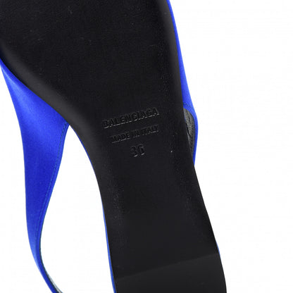 Balenciaga Satin BB Knife Pointy Toe Slingback Flats 36 Bleu 9 of 11