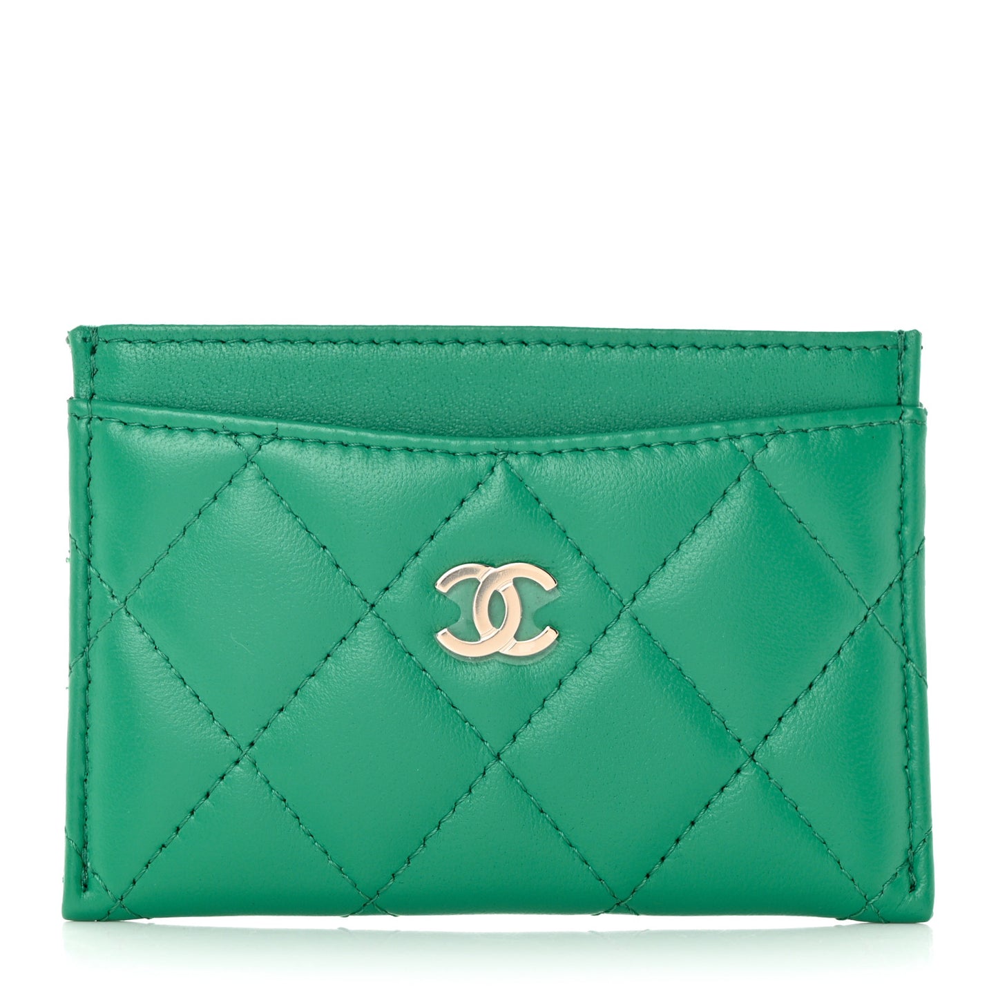 Lambskin Quilted Card Holder Green