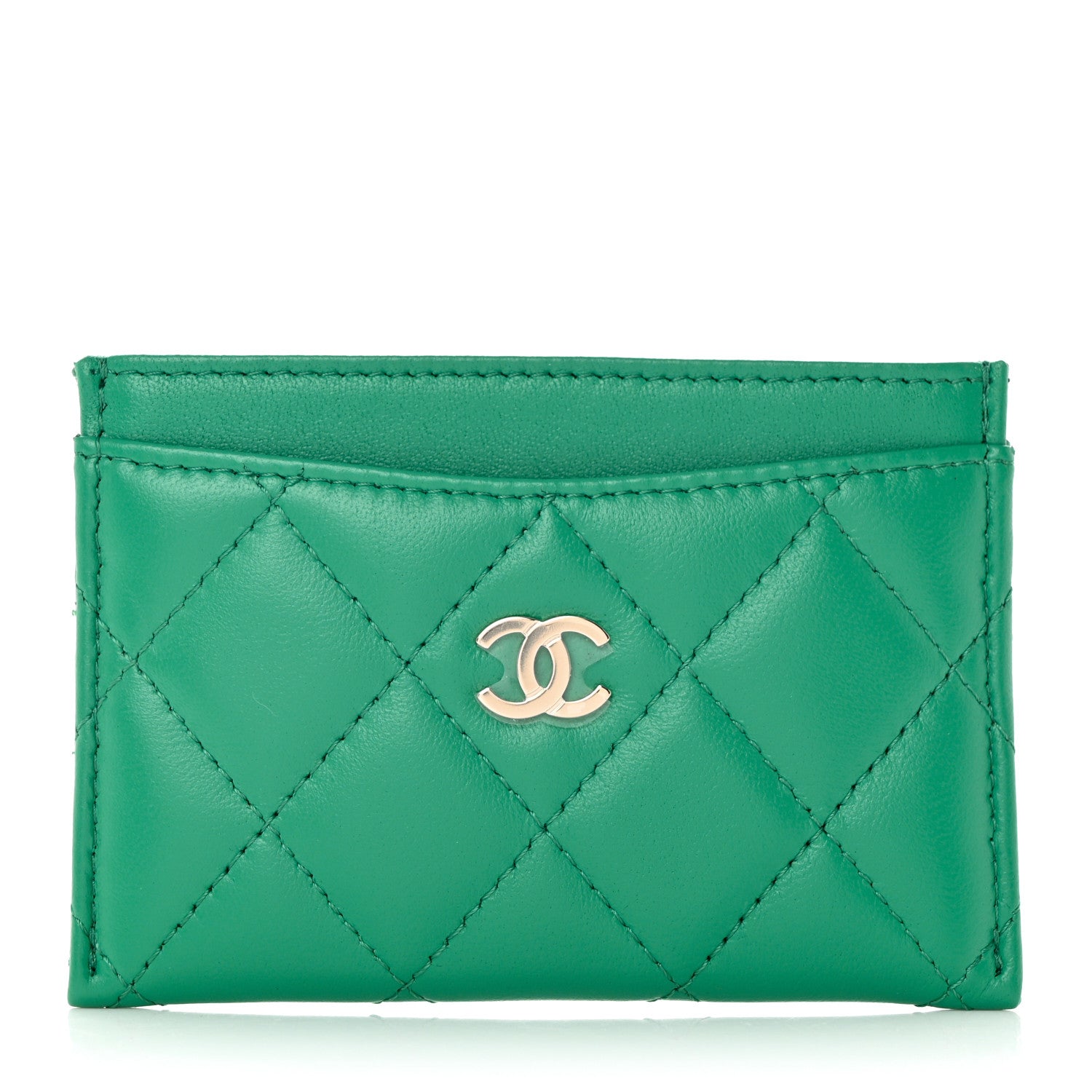 Chanel Lambskin Quilted Card Holder Green 1 of 9