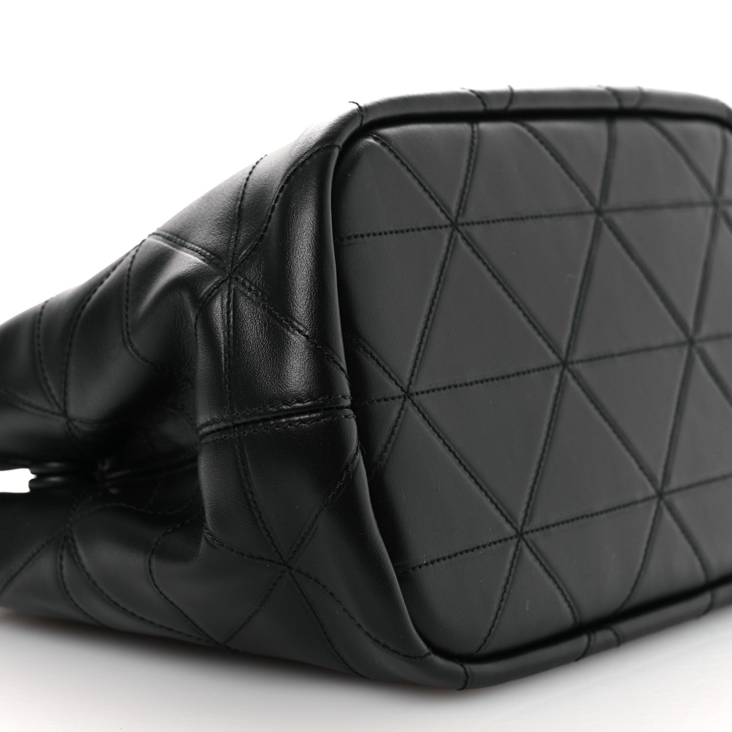 Prada Vitello Triangle Stitched Shopping Tote Black 8 of 10