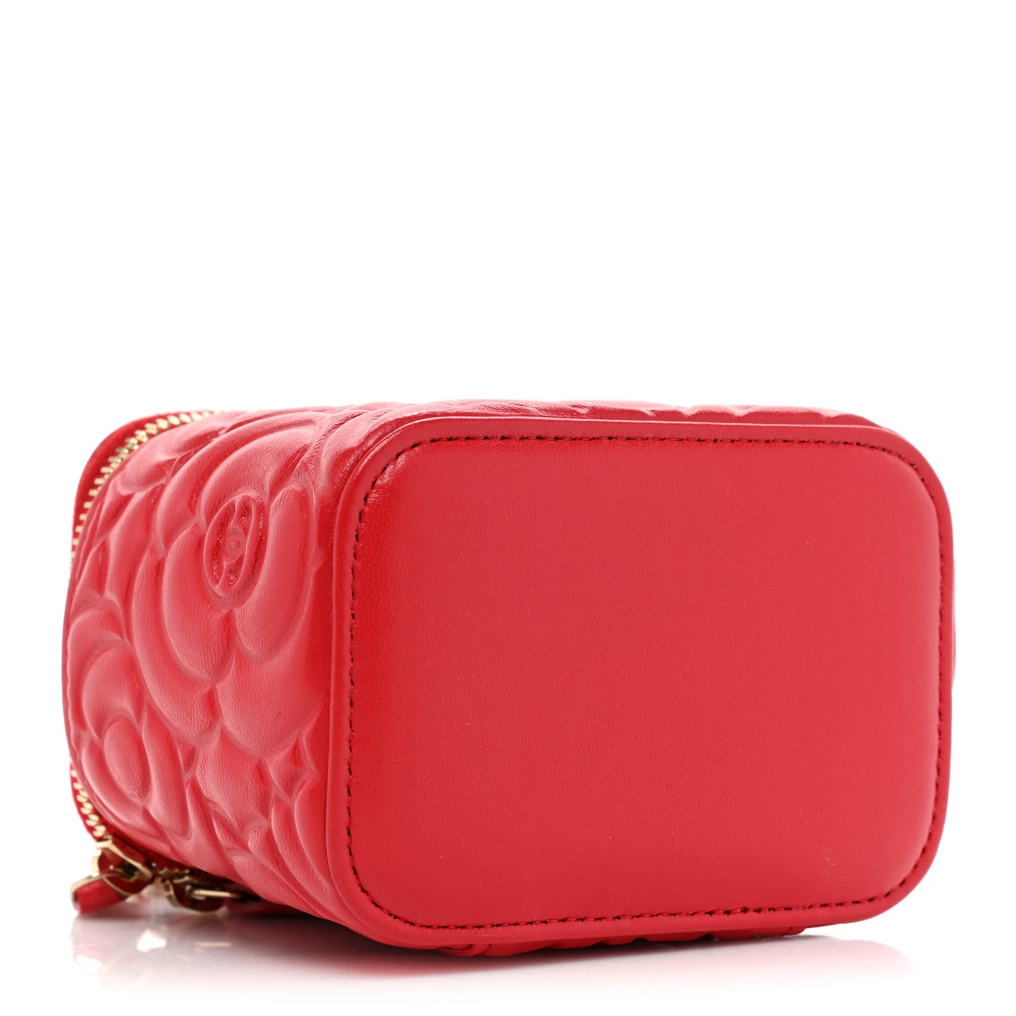 Lambskin Camellia Embossed Mini Vanity Case With Chain Red