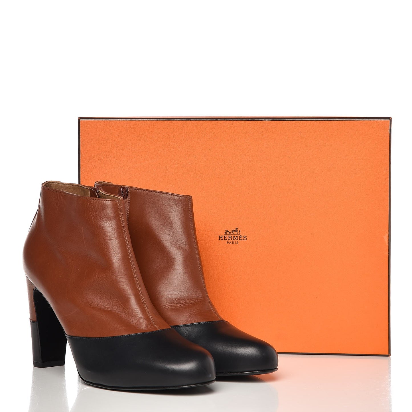 Calfskin Detail Boots 41 Cognac Bleu Nuit