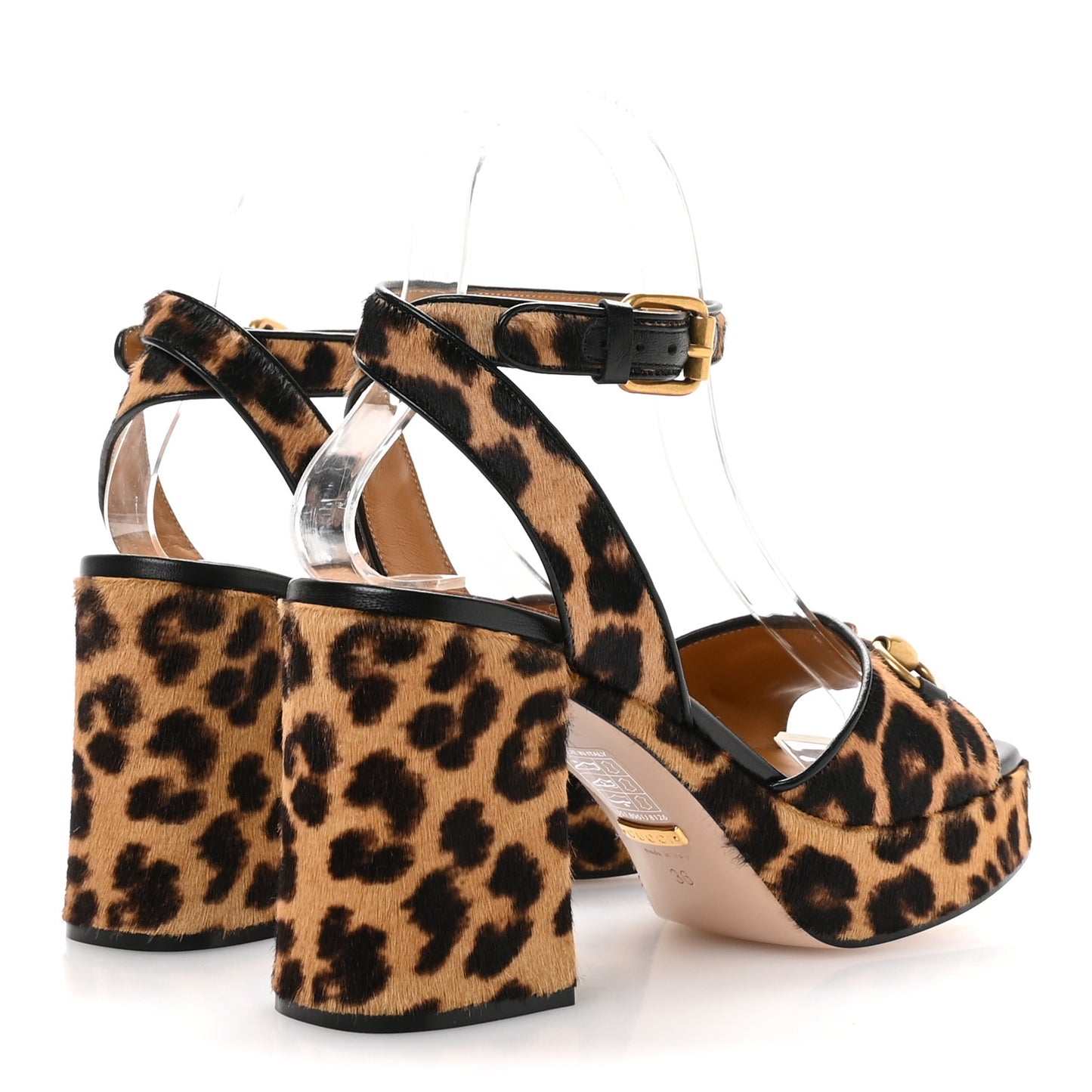 Calf Hair Leopard Print Horsebit 25/60mm Platform Sandals 36 Hazelnut Black