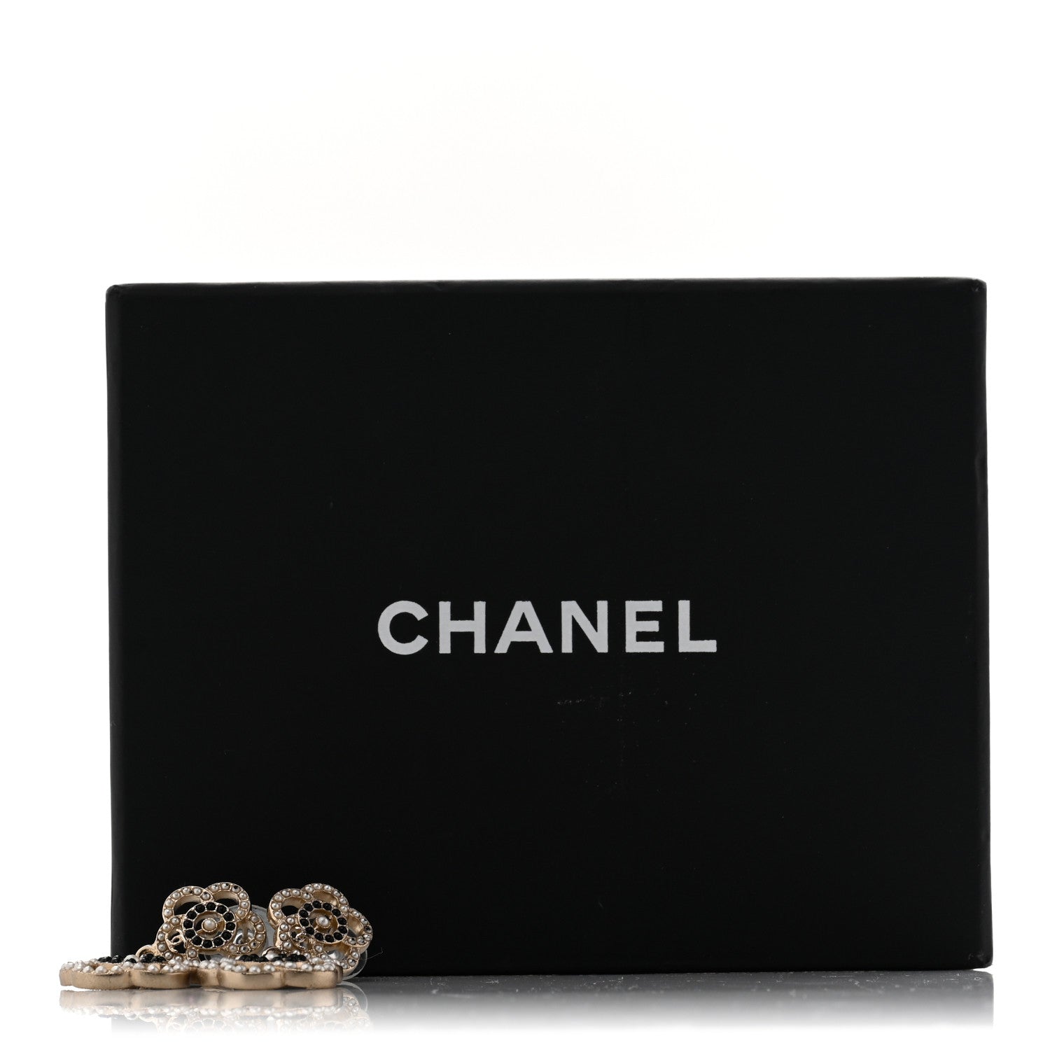 Chanel Enamel Pearl Flower Drop Earrings Black Gold 5 of 5