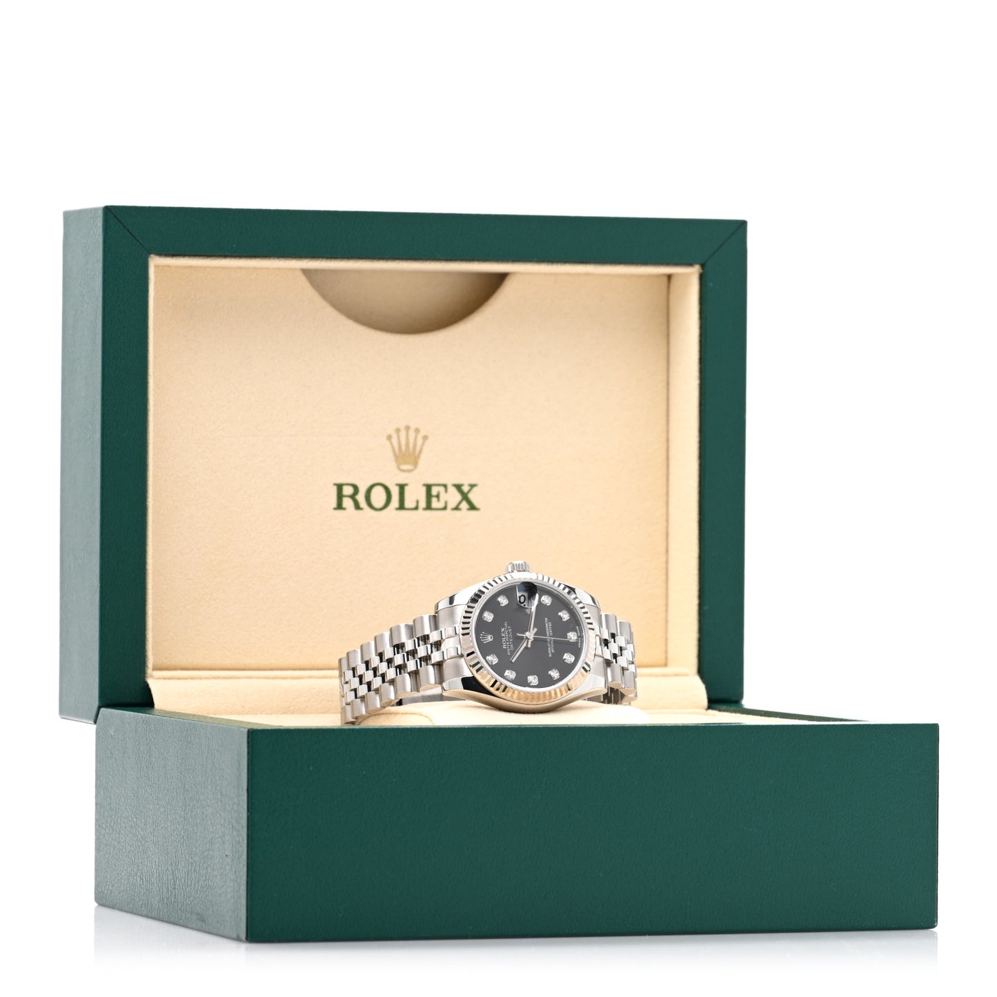 Stainless Steel 18K White Gold Diamond 31mm Oyster Perpetual Datejust Watch Black 178274