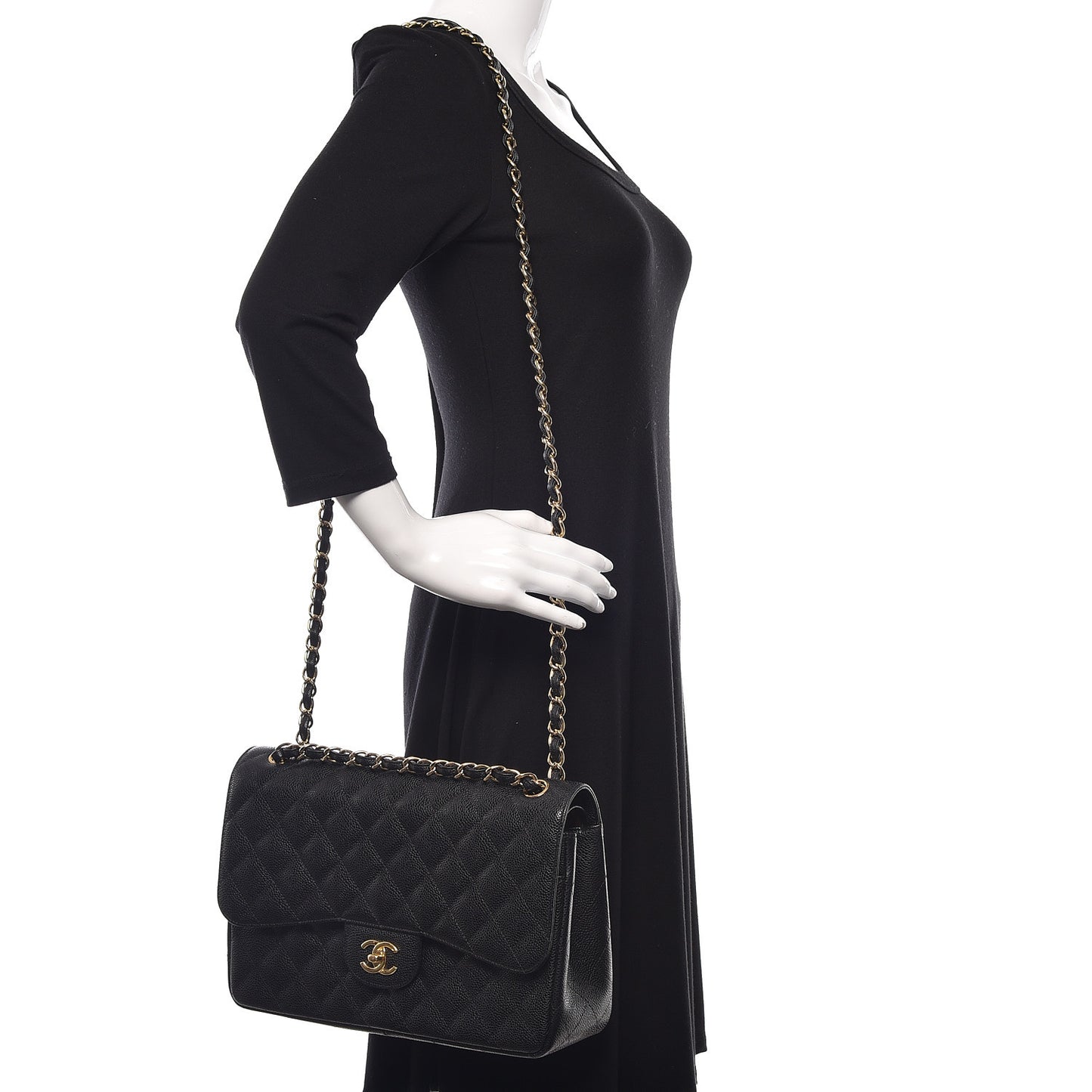 Caviar Quilted Jumbo Double Flap Black