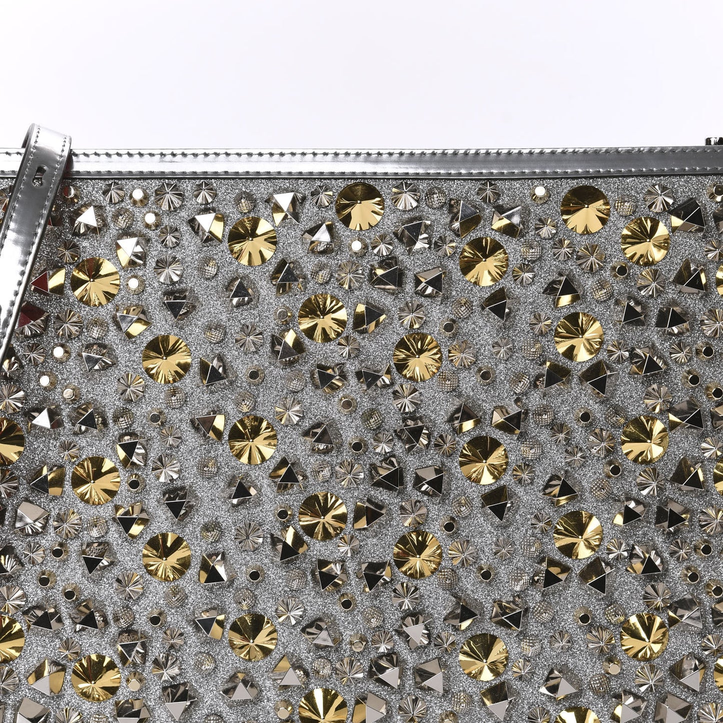 Patent Calfskin Glitter Studded Loubiclutch Crossbody Clutch Silver