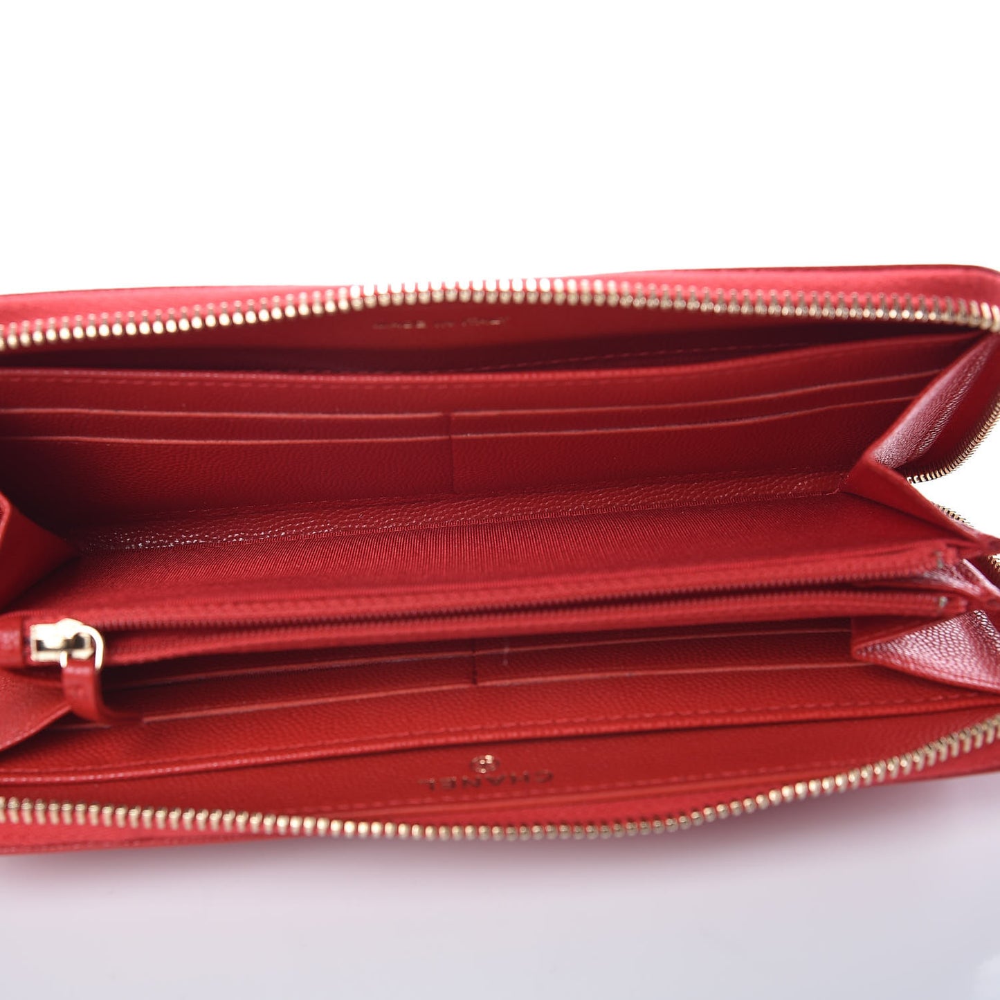 Caviar Camellia Embossed Zip Around Large Gusset Wallet Red