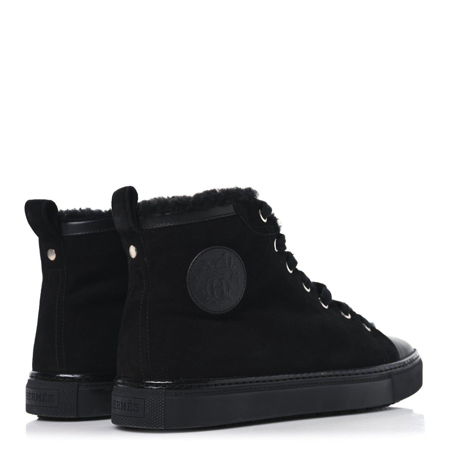 Hermes Suede Shearling Womens Jimmy High Top Sneakers 38 Black 5 of 9