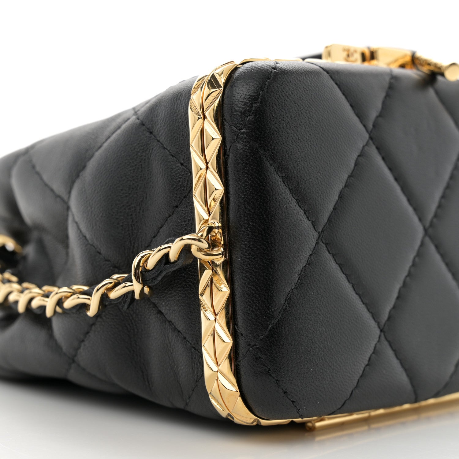 Chanel Metal Lambskin Quilted Small Chain Bucket Bag Black 10 of 12