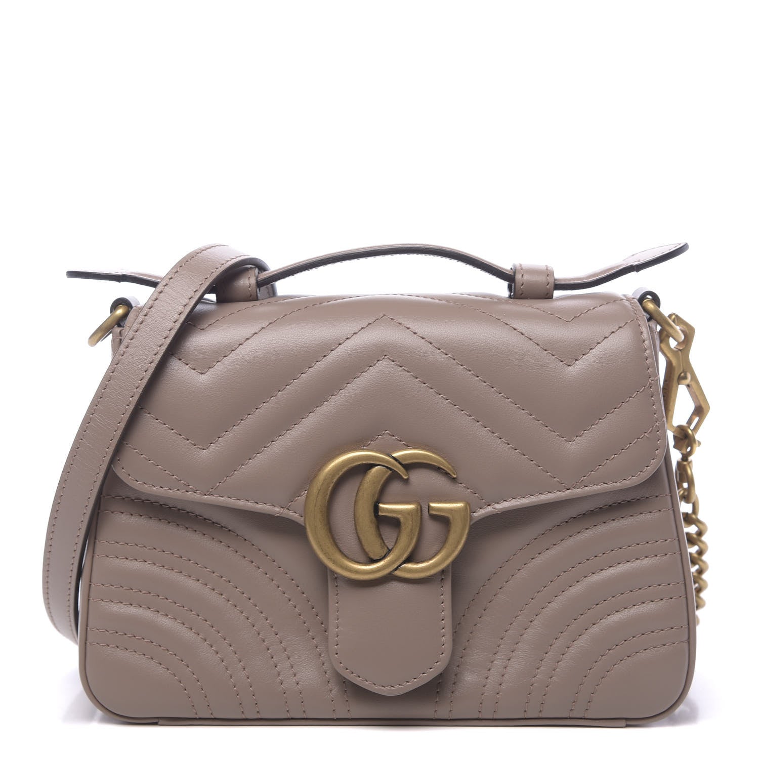 Gucci Calfskin Matelasse Mini GG Marmont Top Handle Shoulder Bag Porcelain Rose 1 of 10