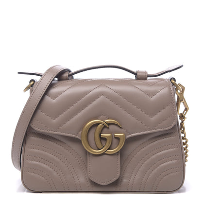 Gucci Calfskin Matelasse Mini GG Marmont Top Handle Shoulder Bag Porcelain Rose 1 of 10