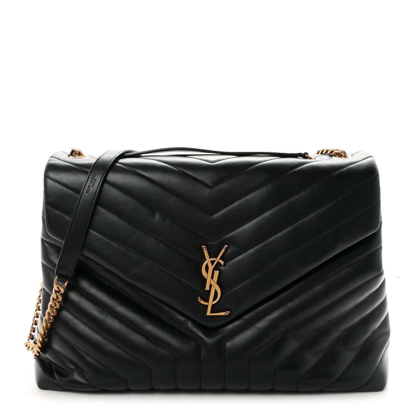 Calfskin Y Quilted Monogram Large Loulou Chain Satchel Black