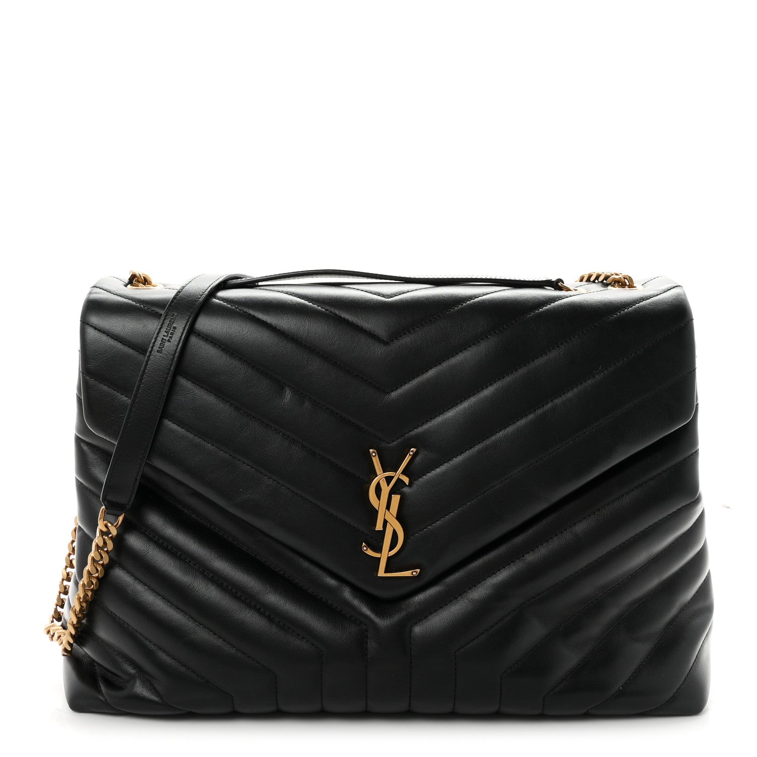 Saint Laurent Calfskin Y Quilted Monogram Large Loulou Chain Satchel Black 1 of 10