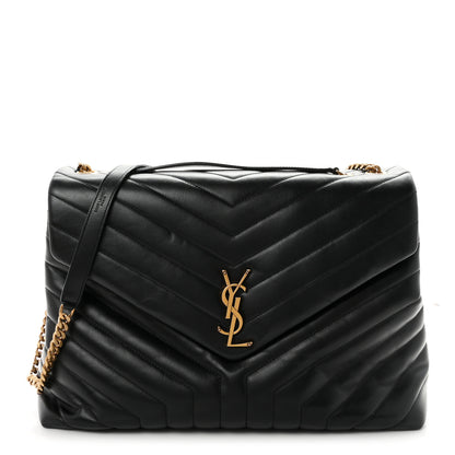 Saint Laurent Calfskin Y Quilted Monogram Large Loulou Chain Satchel Black 1 of 10