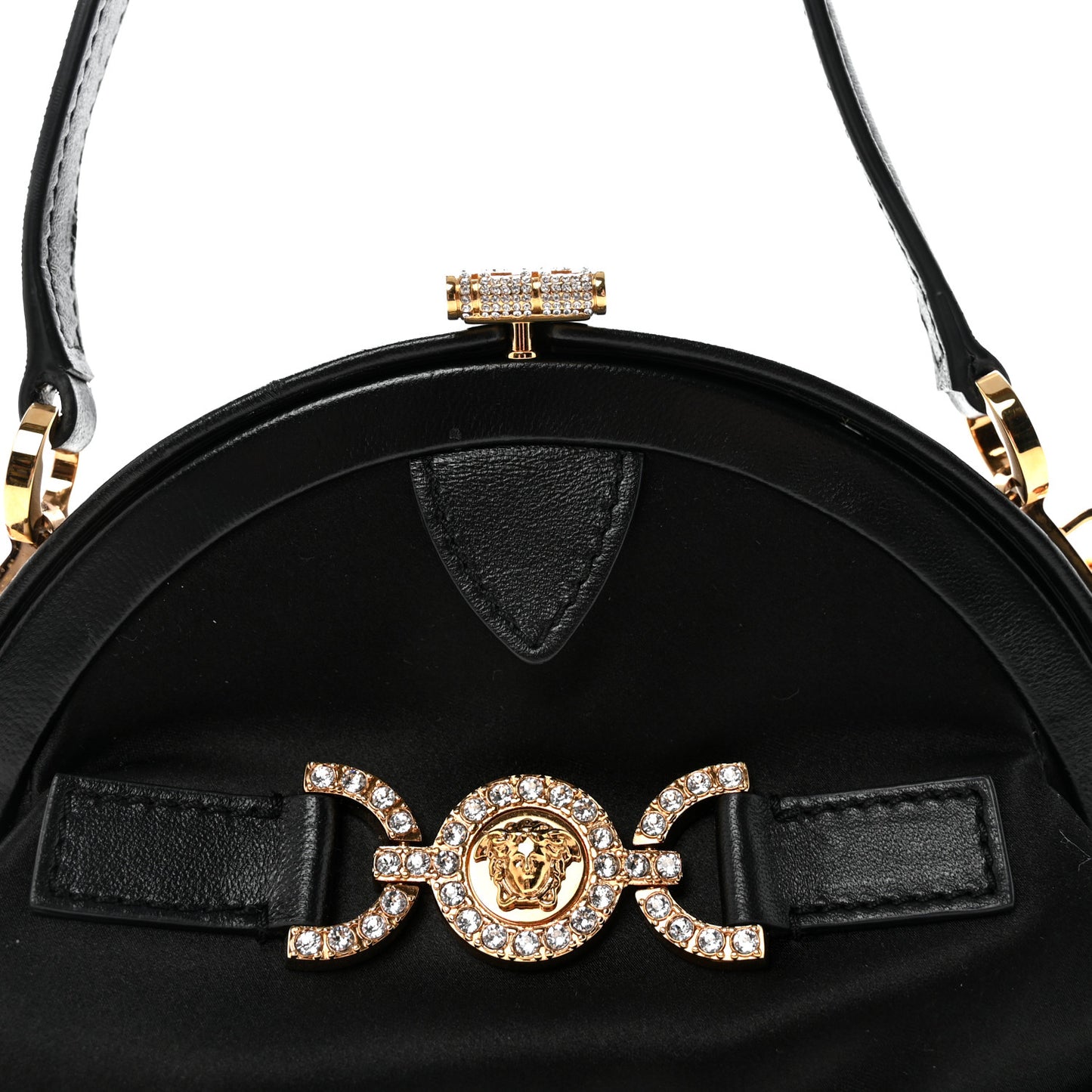 Satin Crystal Medusa 95 Plaque Bag Black