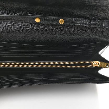 Saint Laurent Grain De Poudre Matelasse Chevron Monogram Chain Wallet Black 4 of 10