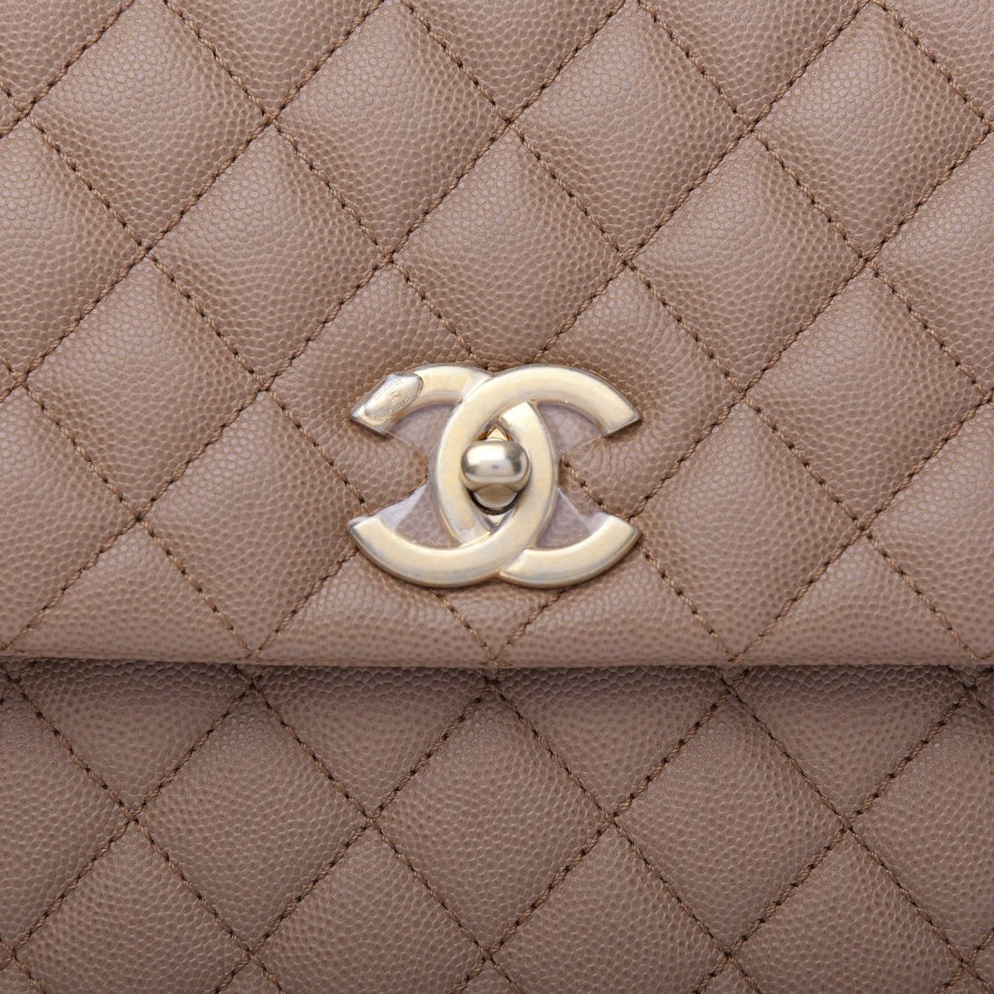 Caviar Lizard Quilted Large Coco Handle Flap Beige