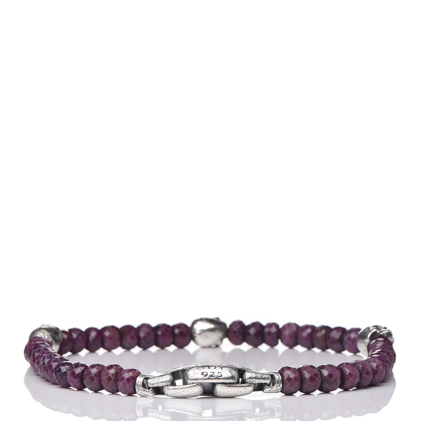 Sterling Silver Ruby 5mm Spiritual Beads Skull Station Bracelet