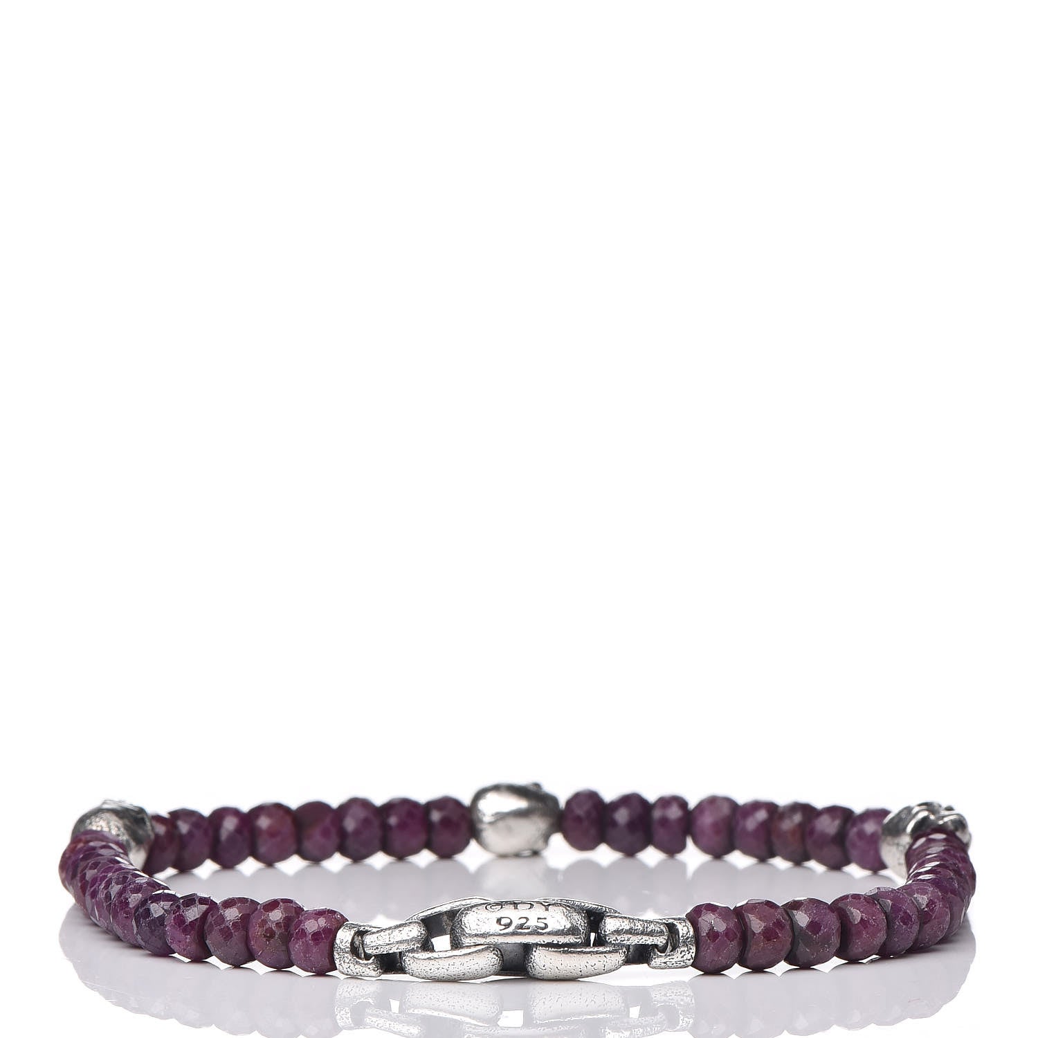 David Yurman Sterling Silver Ruby 5mm Spiritual Beads Skull Station Bracelet 3 of 5