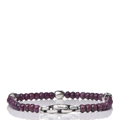 David Yurman Sterling Silver Ruby 5mm Spiritual Beads Skull Station Bracelet 3 of 5