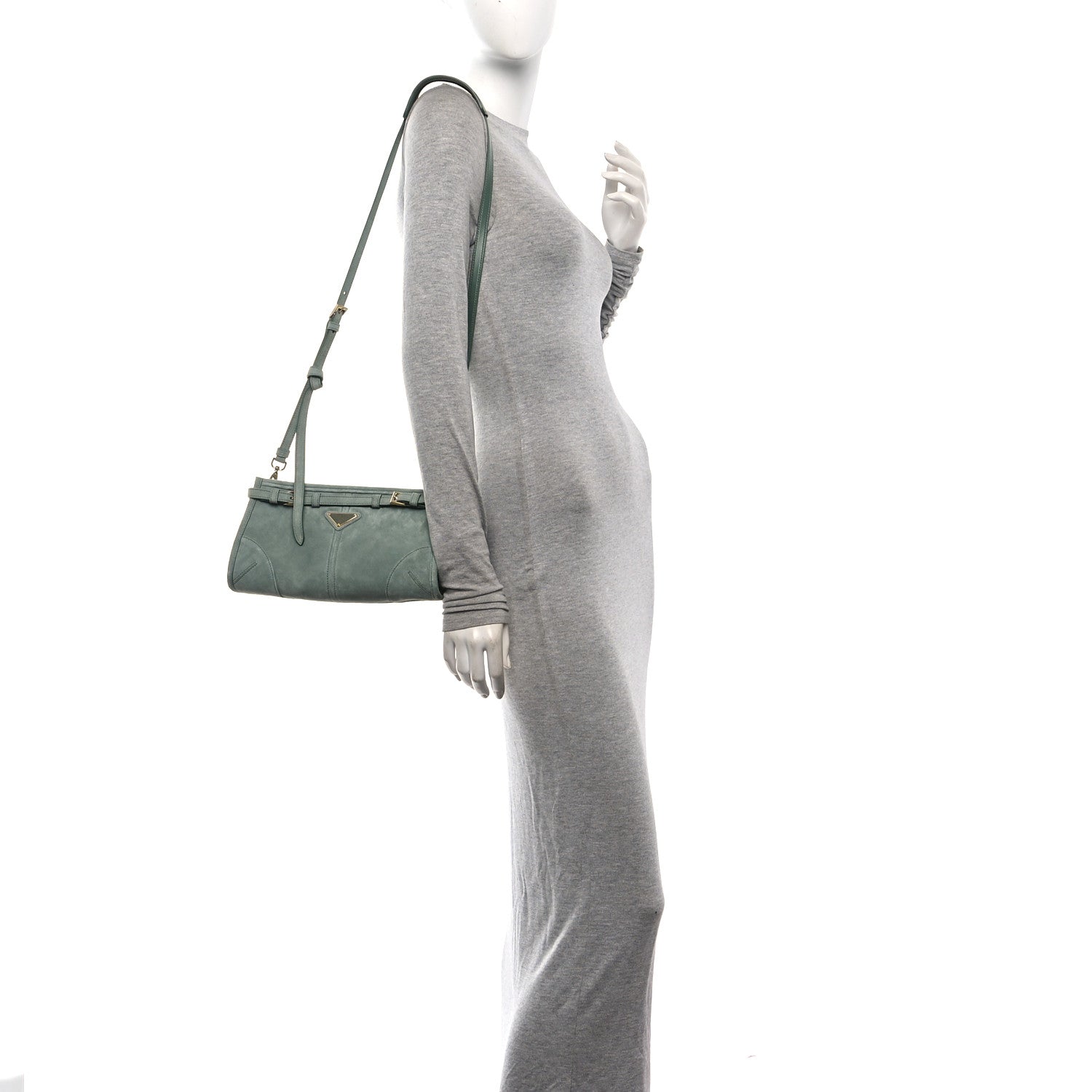 Prada Scamosciato Triangle Small Bonnie Shoulder Bag Salvia 2 of 9