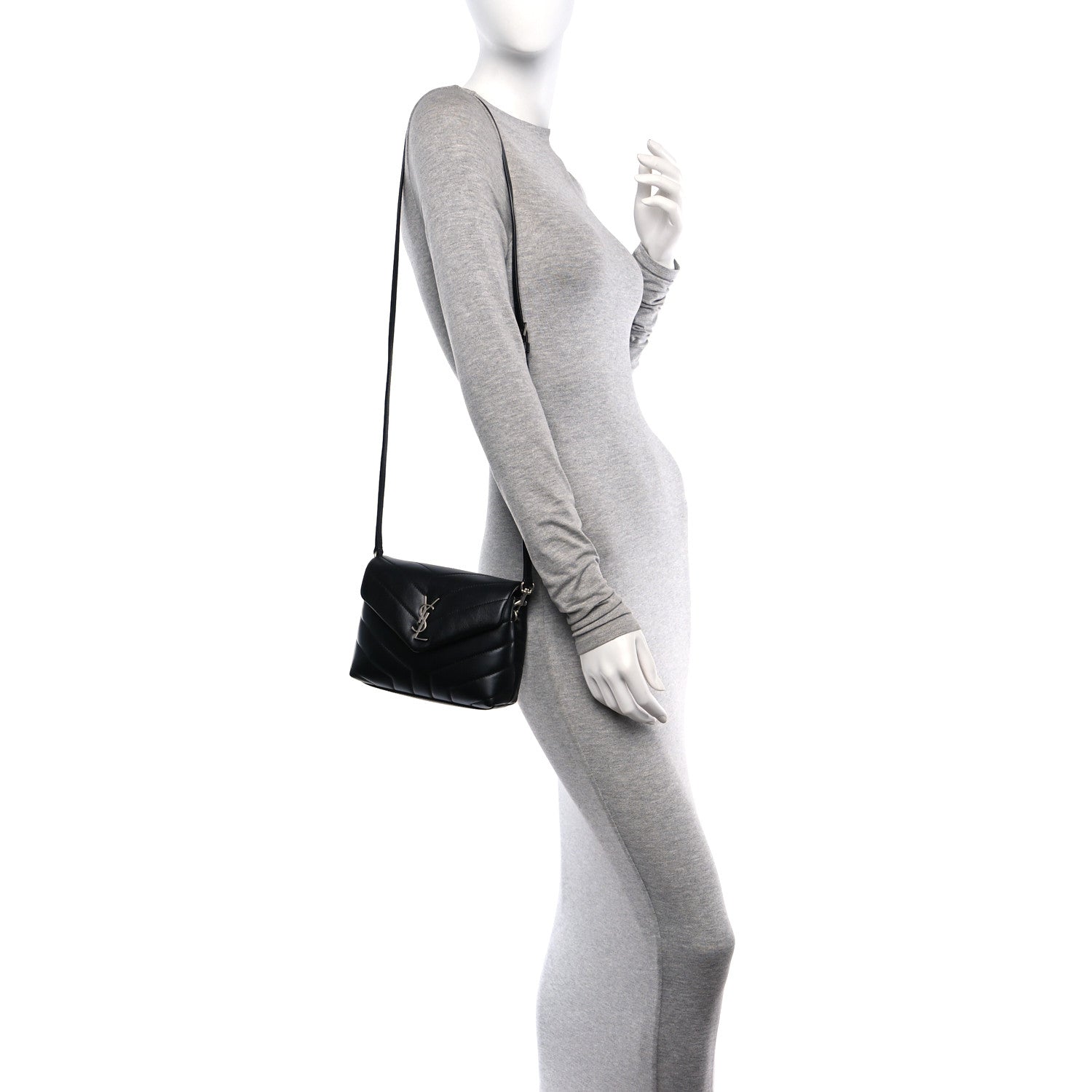 Saint Laurent Calfskin Y Quilted Monogram Toy Loulou Crossbody Bag Black 2 of 11