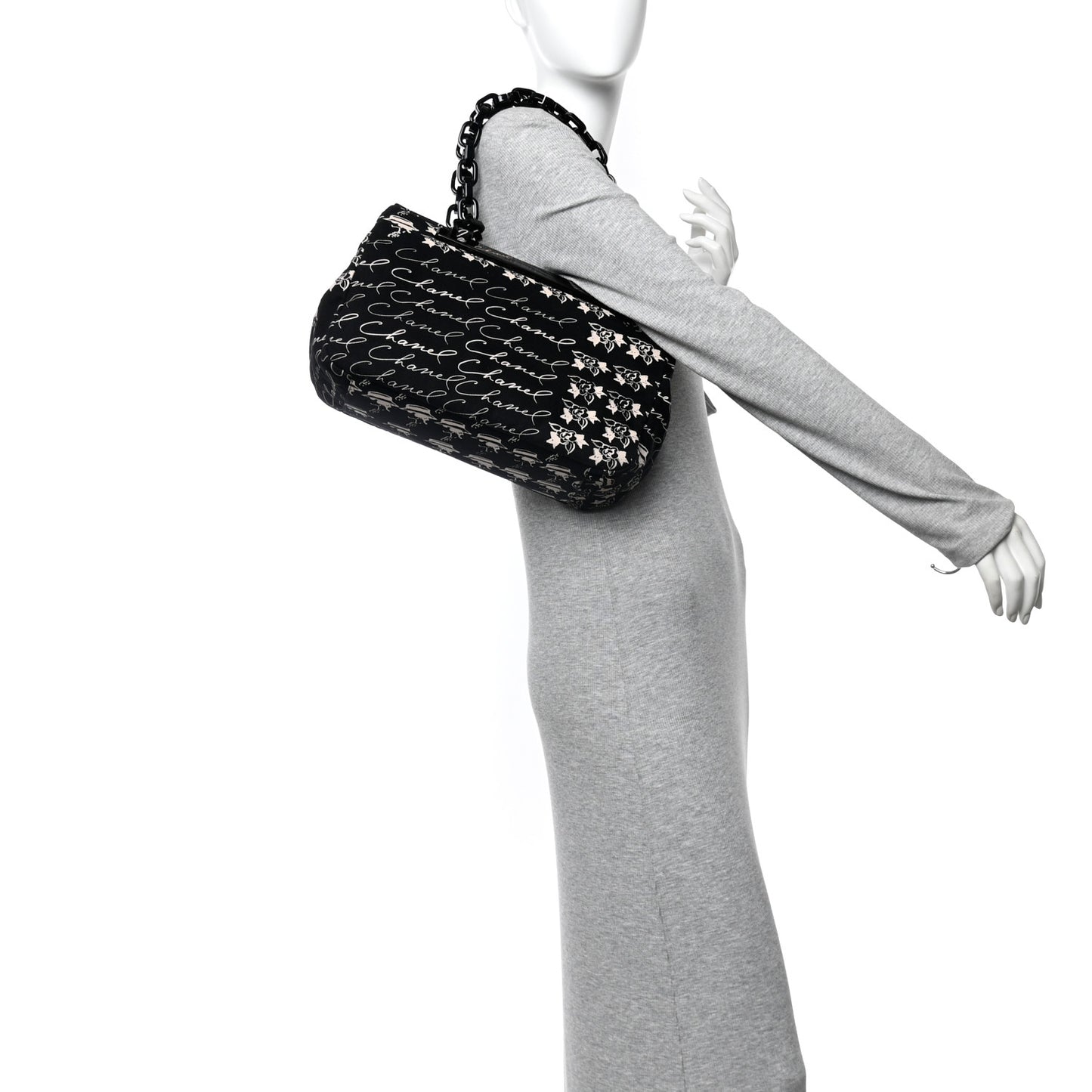 Canvas Camellia Flower Tote Black