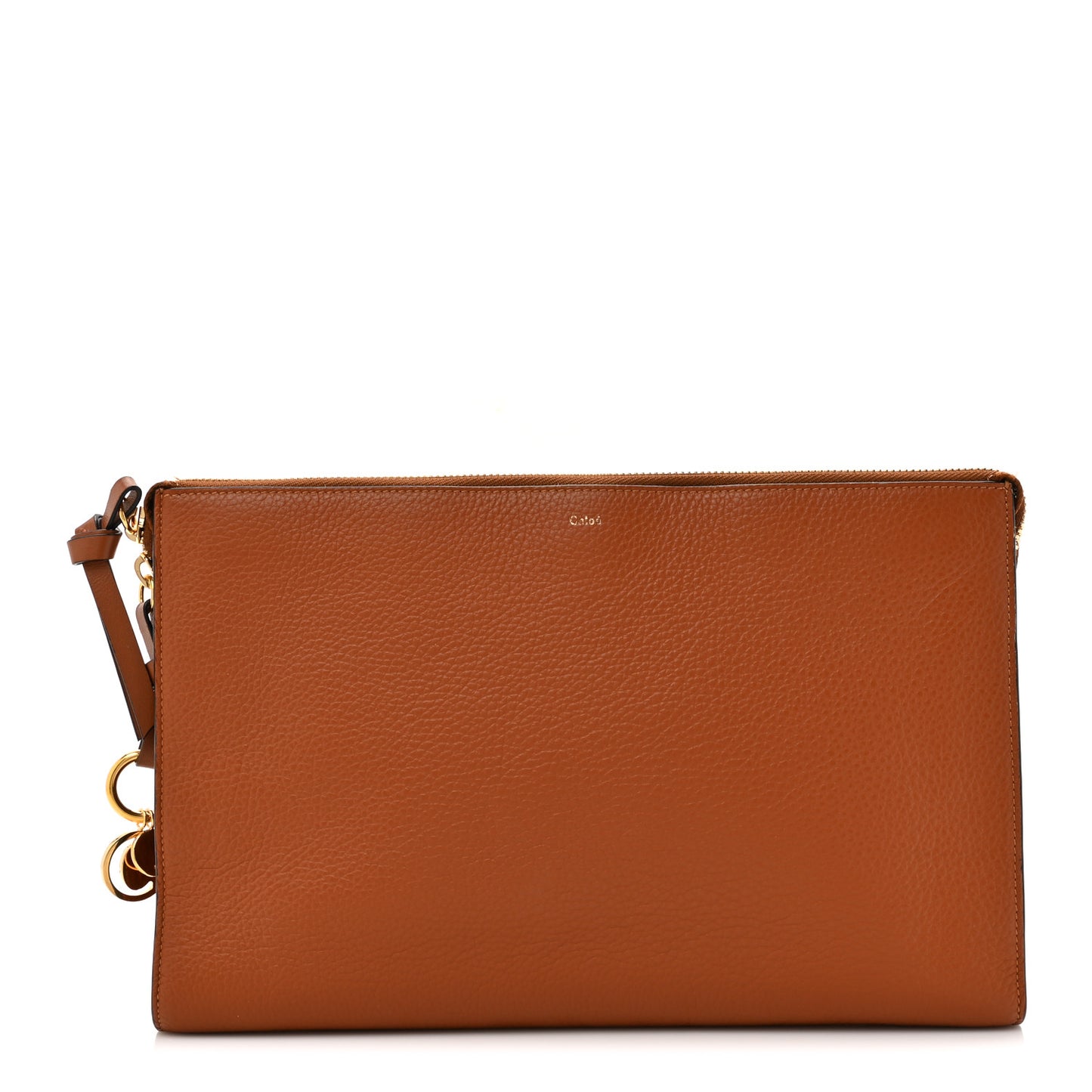 Calfskin Alphabet Flat Pouch Clutch Tan