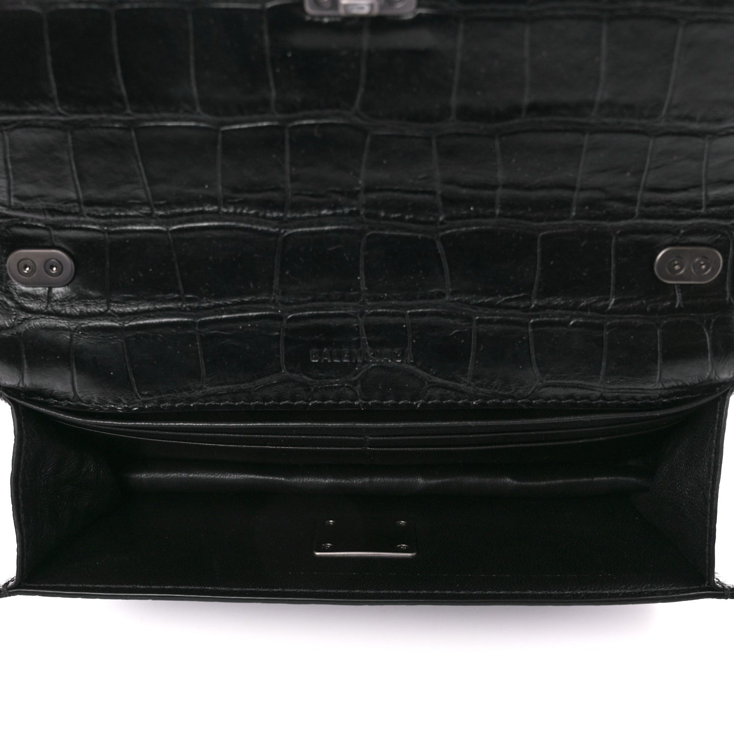 Extra Supple Calfskin Monochrome Crocodile Embossed Gossip Chain Bag XS Black